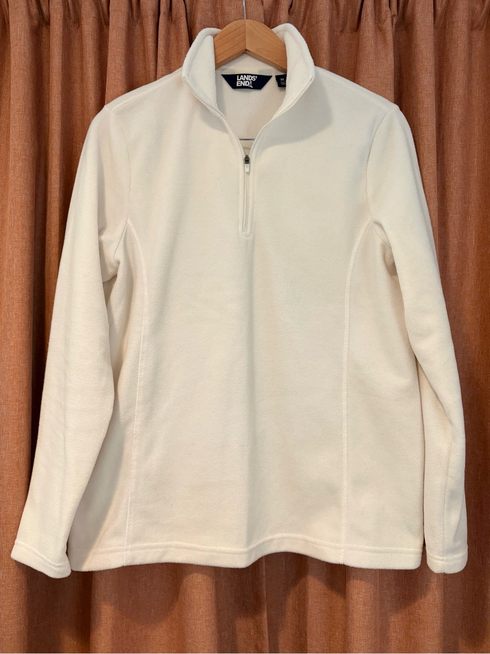 Lands' End Cream Quarter-Zip Fleece Pullover, Size M